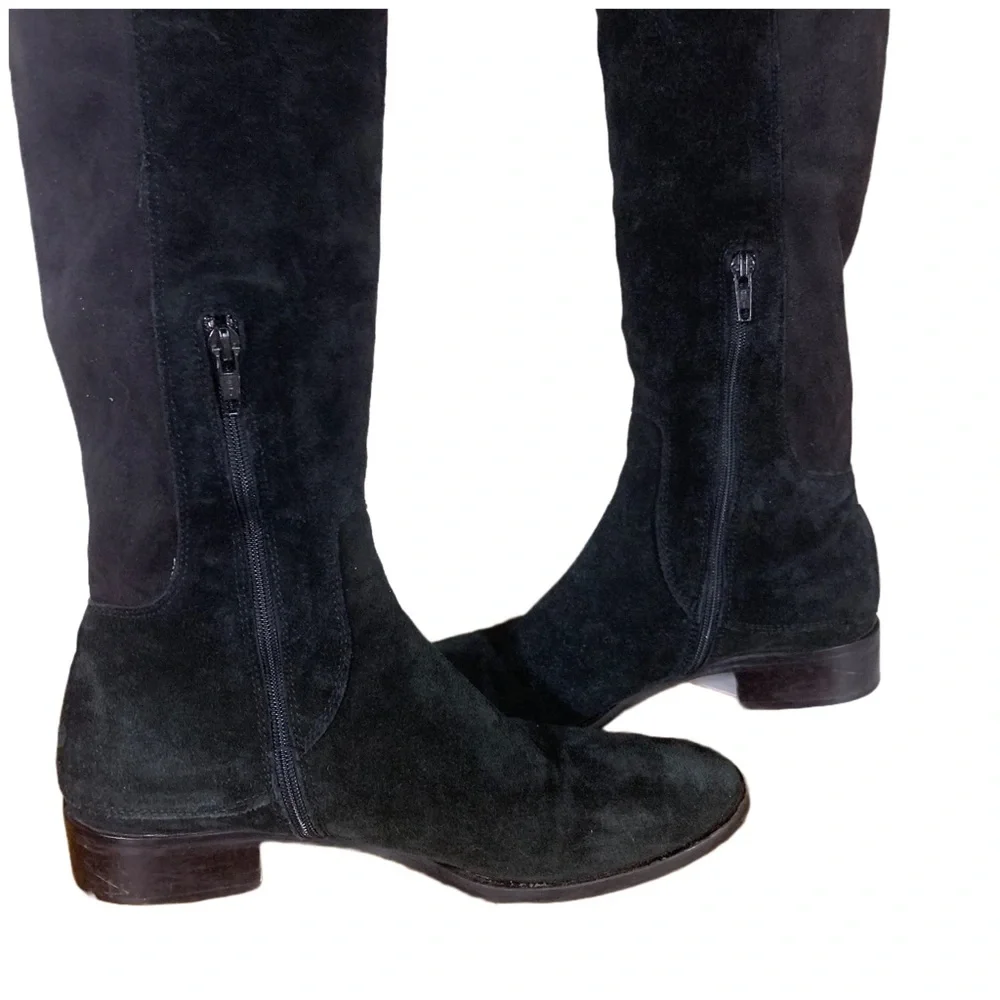 ALCHIMIA DI BALLIN BLACK SUEDE OVER THE KNEE LOW HEEL BOOTS (37.5)